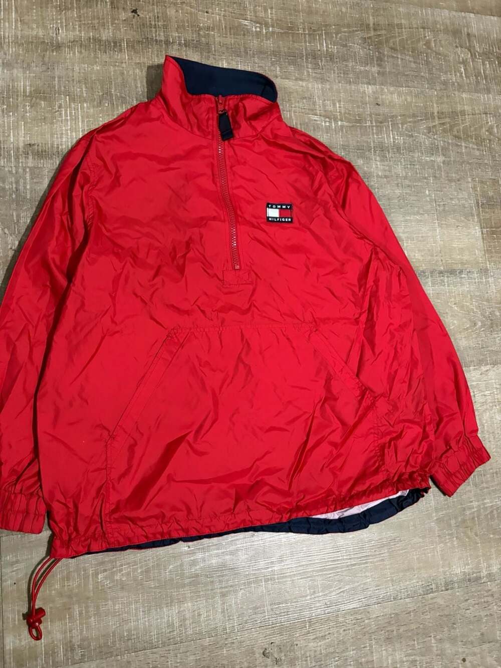 Vintage Tommy Hilfiger Red 1/4 Zip Pullover Windbreaker Jacket with Big Back Log